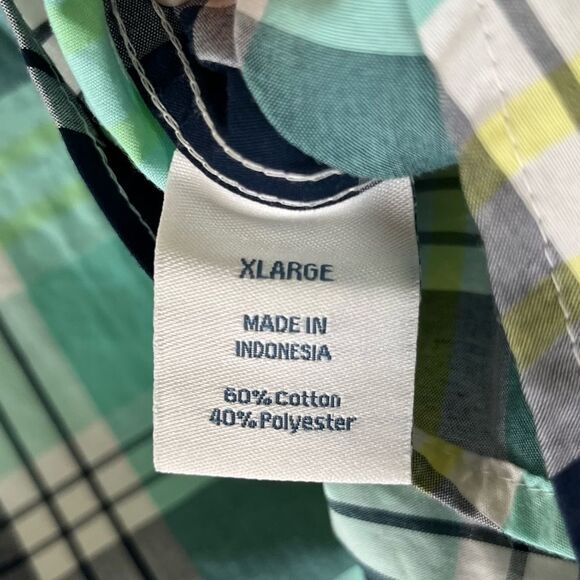 Urban Pipeline Button Down Shirt Boys Blue Yellow Plaid Short Sleeves XL - Picture 9 of 9